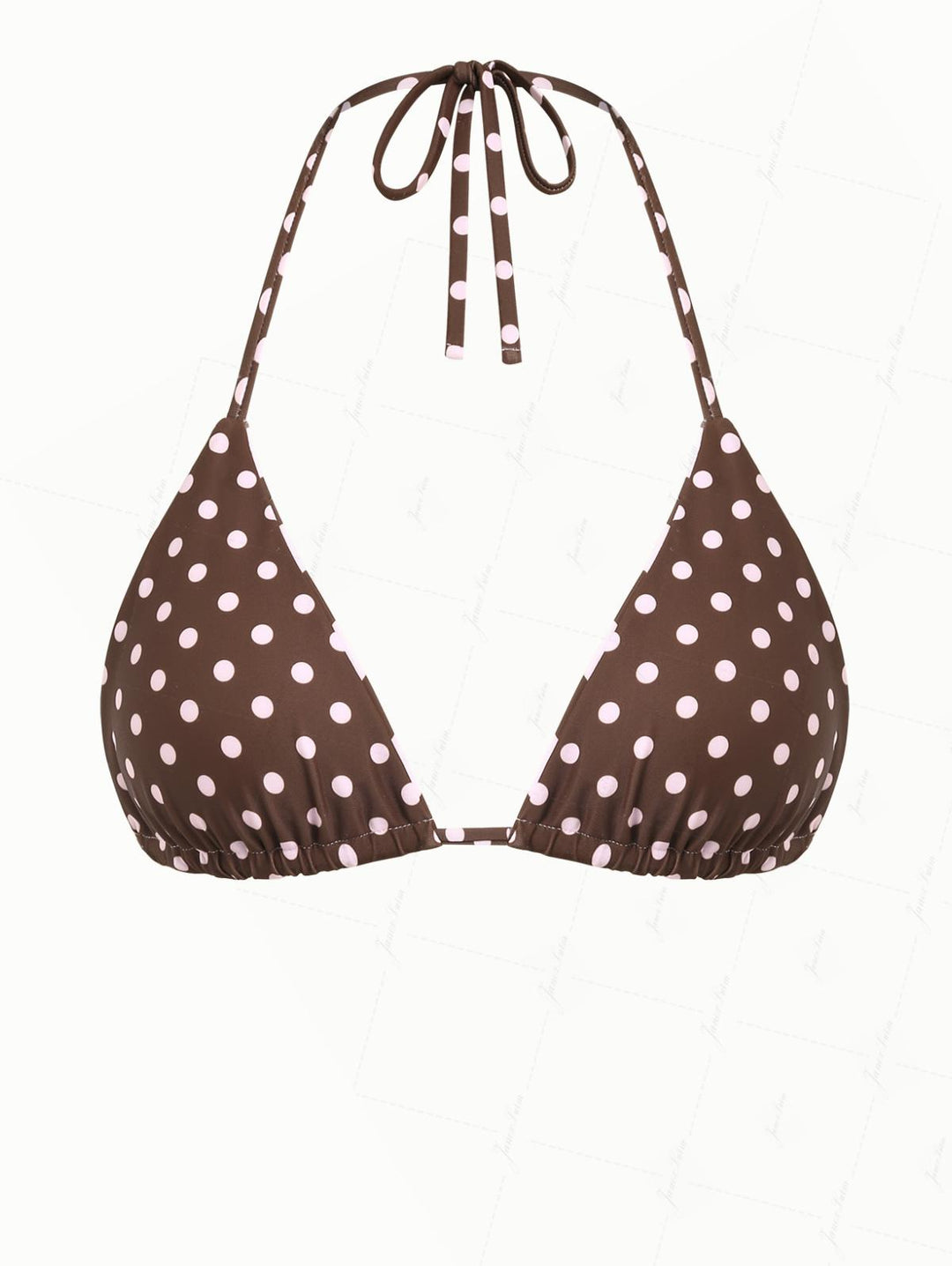 Pink Striped Polka Dot Print Reversible Halter Triangle Bikini Top