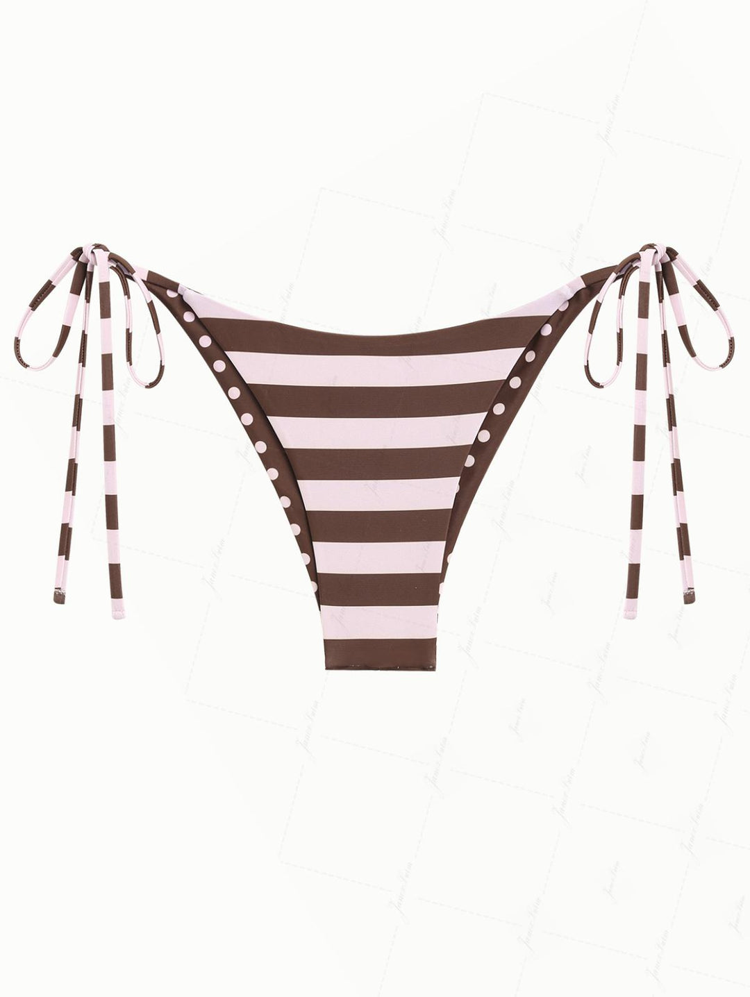 Pink Striped Polka Dot Print Reversible Cheeky Brazilian Bikini Bottom