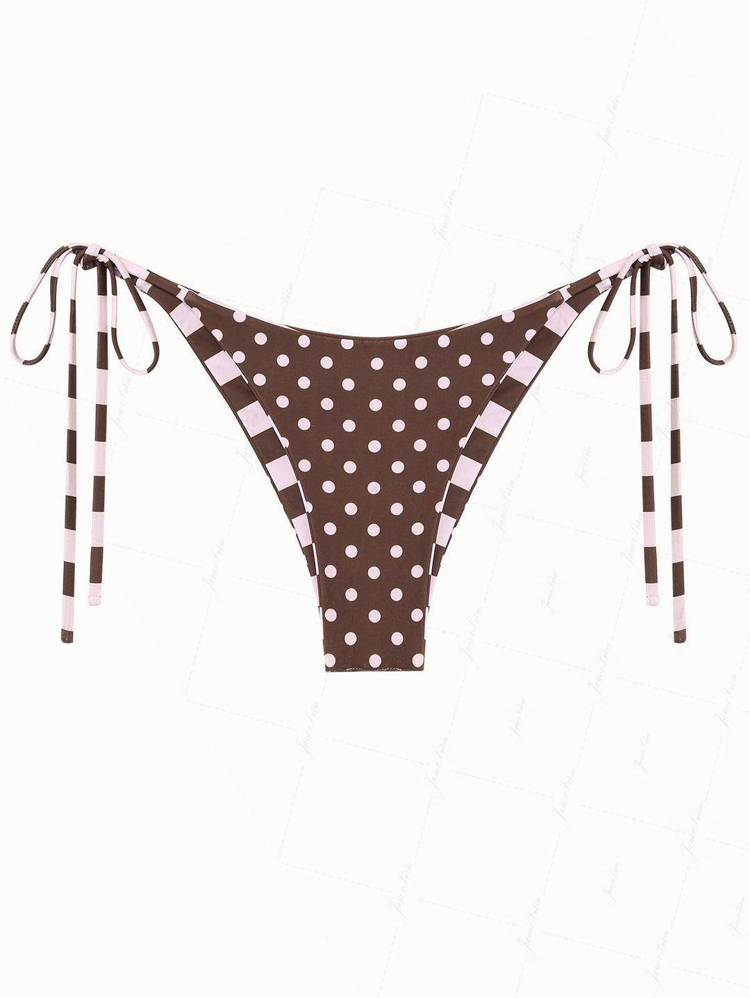 Pink Striped Polka Dot Print Reversible Cheeky Brazilian Bikini Bottom
