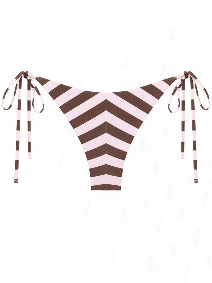 Pink Striped Polka Dot Print Reversible Cheeky Brazilian Bikini Bottom