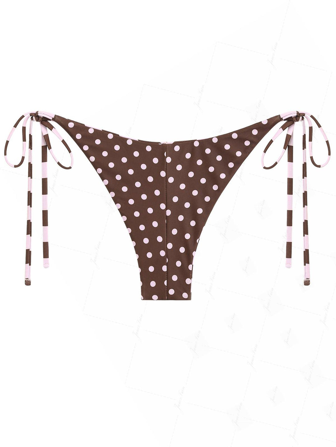 Pink Striped Polka Dot Print Reversible Cheeky Brazilian Bikini Bottom