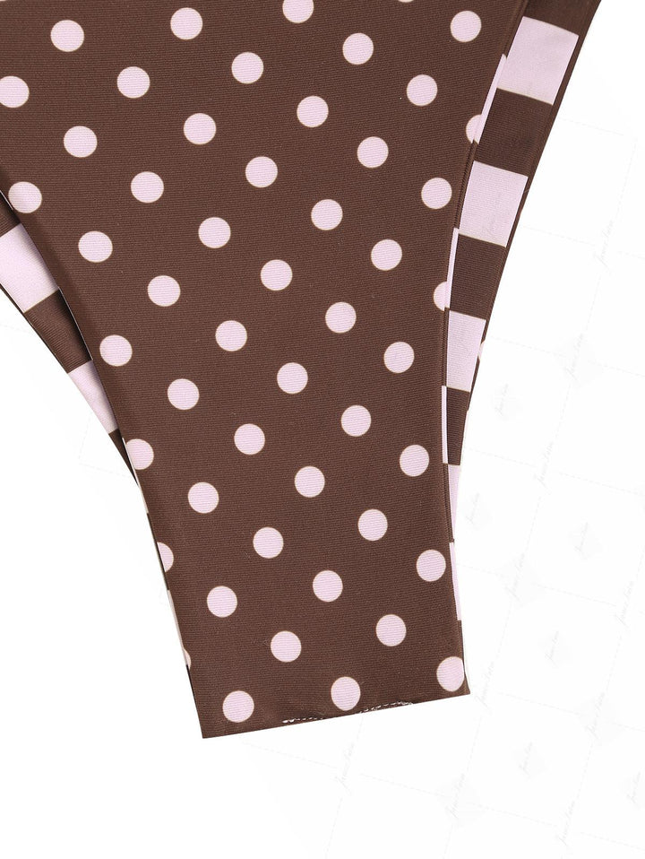 Pink Striped Polka Dot Print Reversible Triangle Top & Cheeky Brazilian Bottom Bikini Set