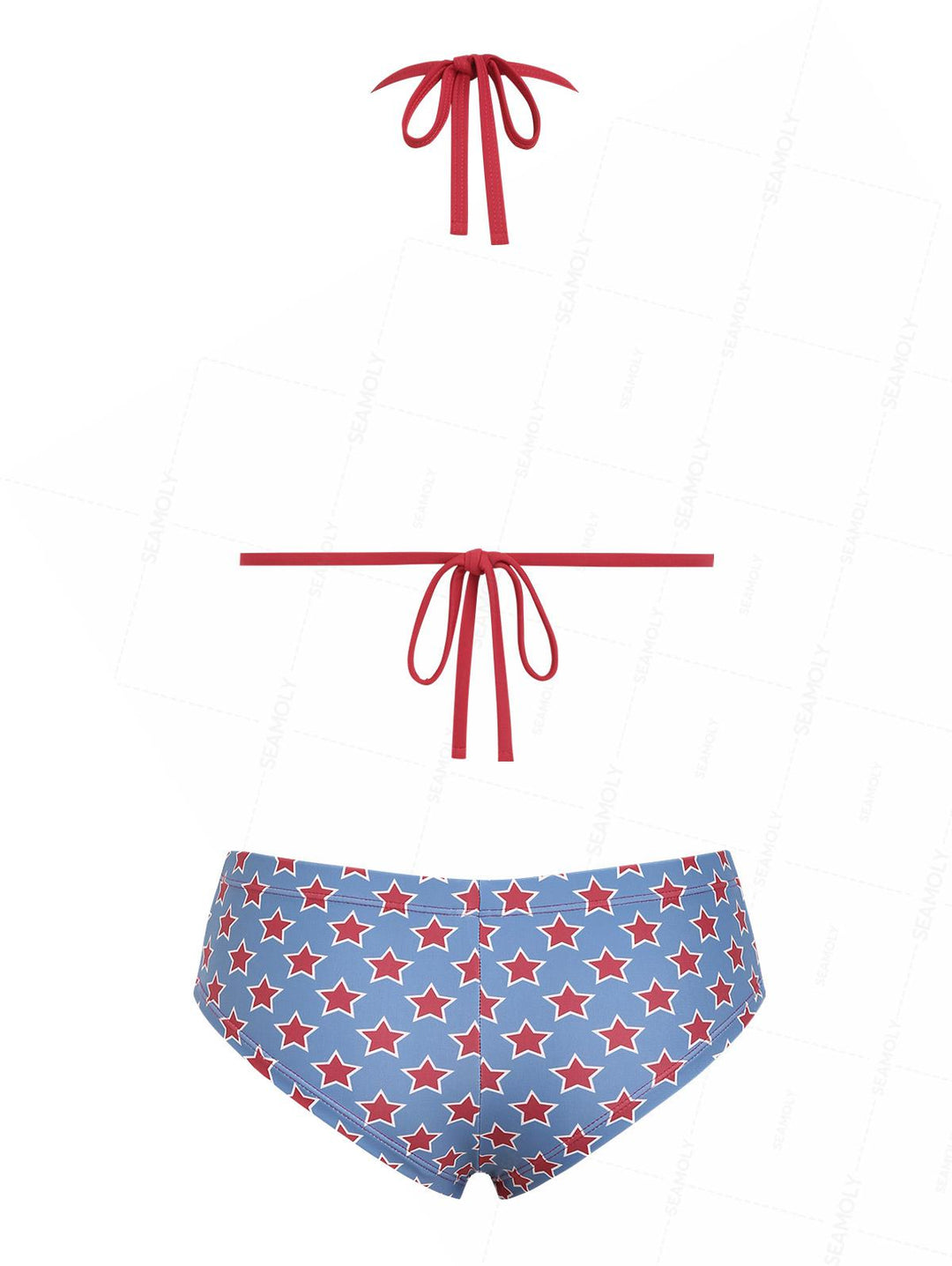 Seamolly Stars Print Contrast Binding Cheeky Boyshorts Bikini Set for 4th of July