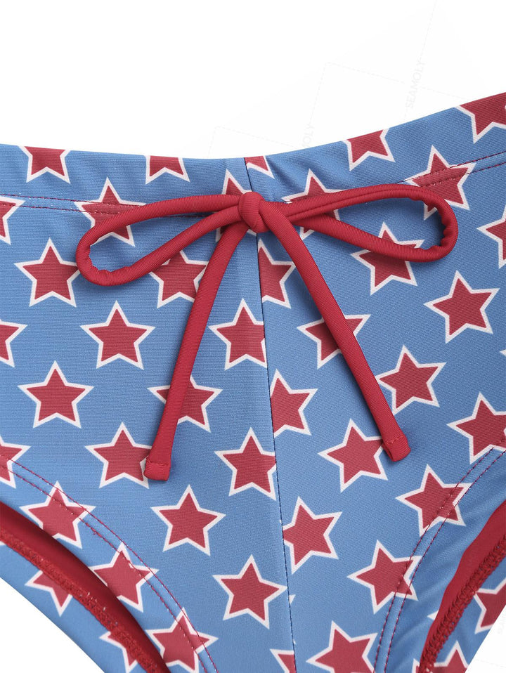 Seamolly Stars Print Contrast Binding Cheeky Boyshorts Bikini Set for 4th of July