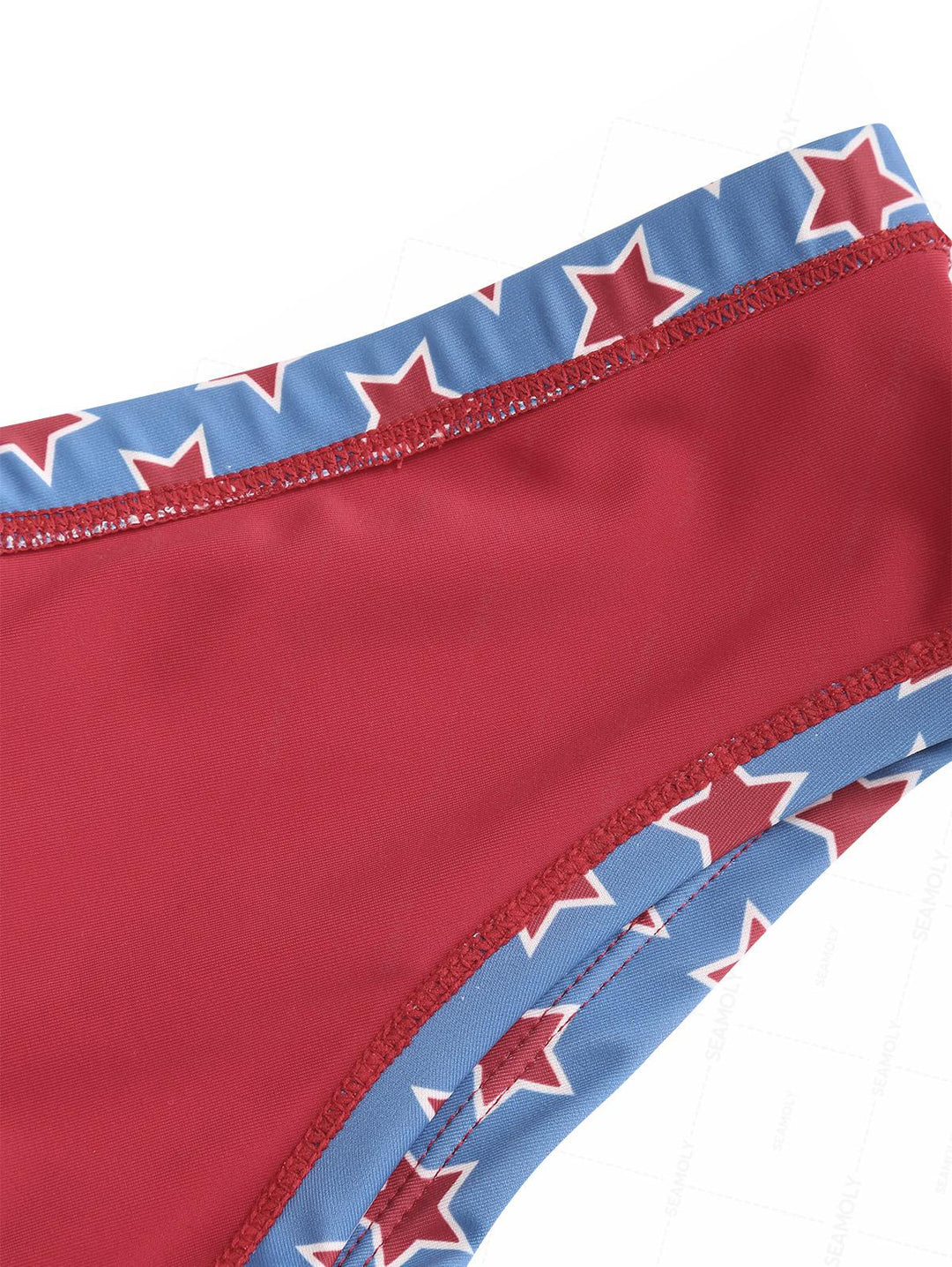 Seamolly Stars Print Contrast Binding Cheeky Boyshorts Bikini Set for 4th of July