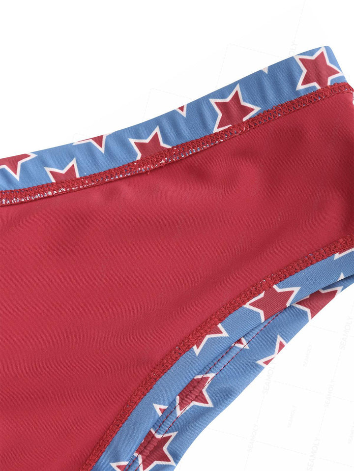 Seamolly Stars Print Contrast Binding Cheeky Boyshorts Bikini Set for 4th of July