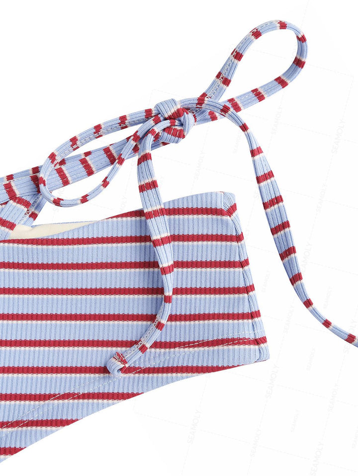 Seamolly Striped Triangle Top & Double Layer Cheeky Boyshorts Bikini Set