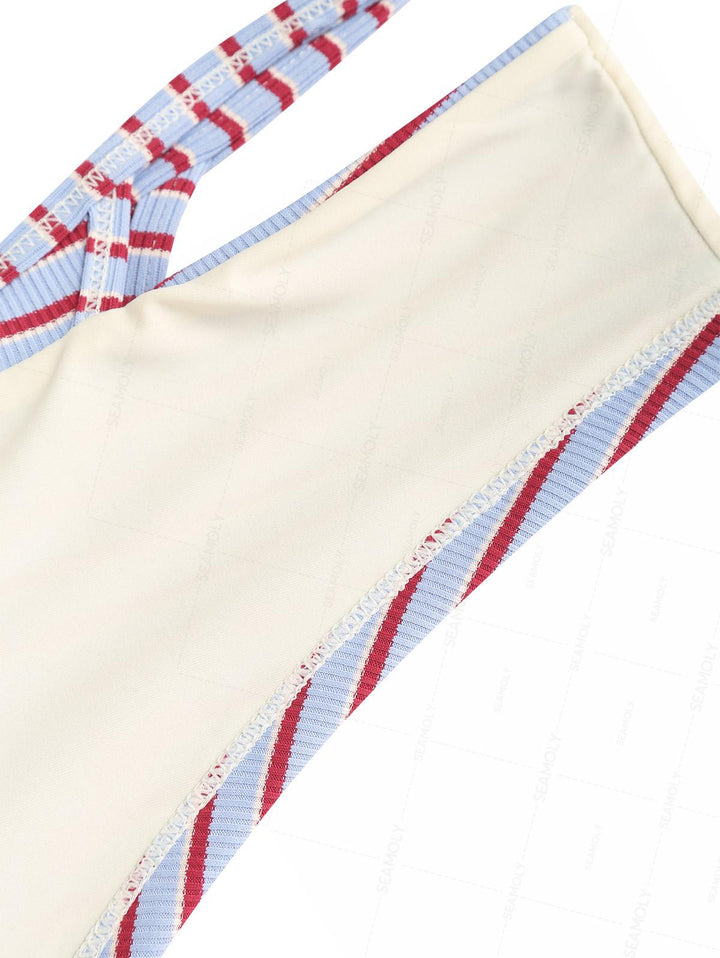 Seamolly Striped Triangle Top & Double Layer Cheeky Boyshorts Bikini Set