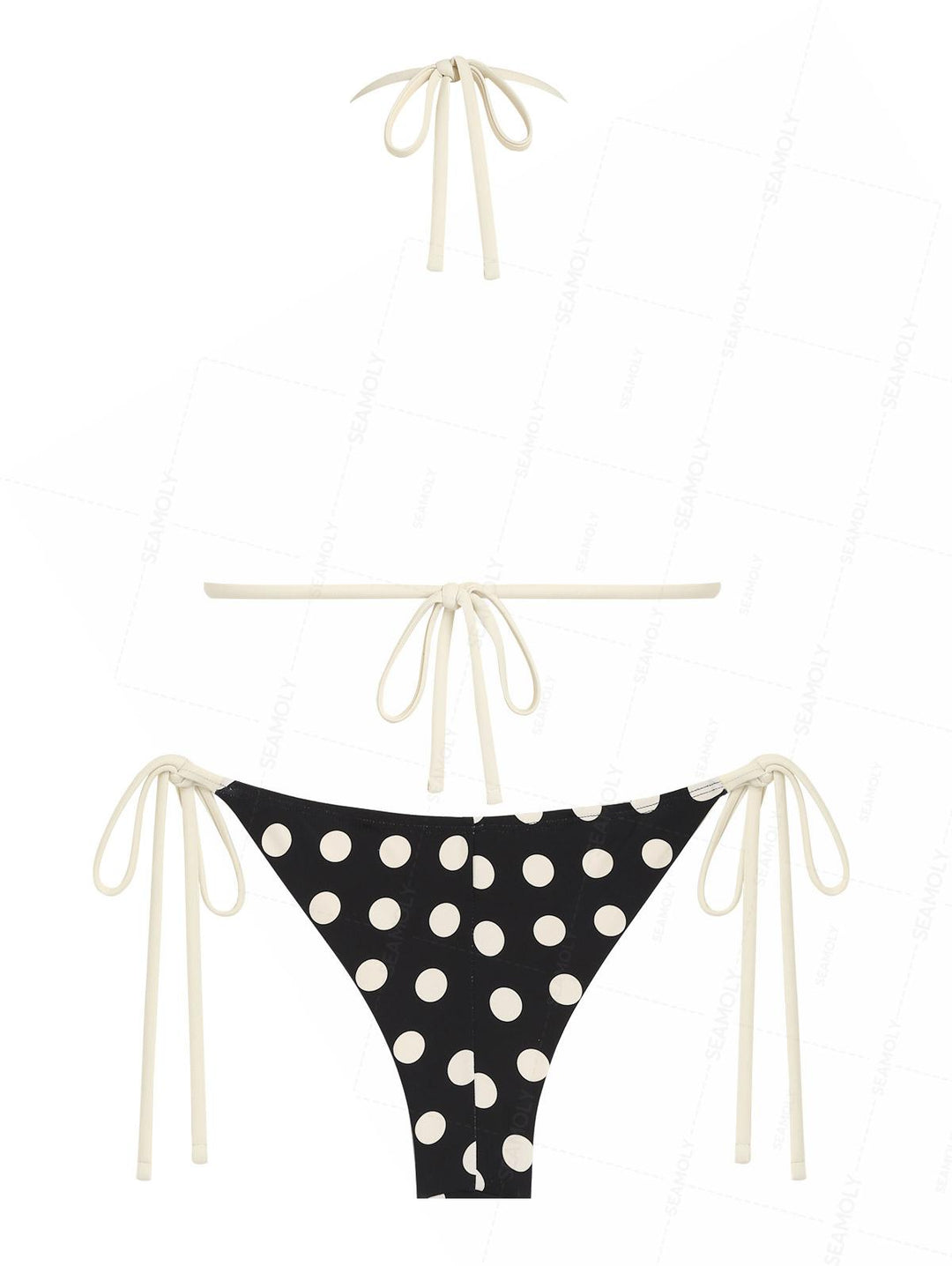 Seamolly Polka Dot Lace Bowknot Triangle Top & Cheeky Brazilian Bottom Bikini Set