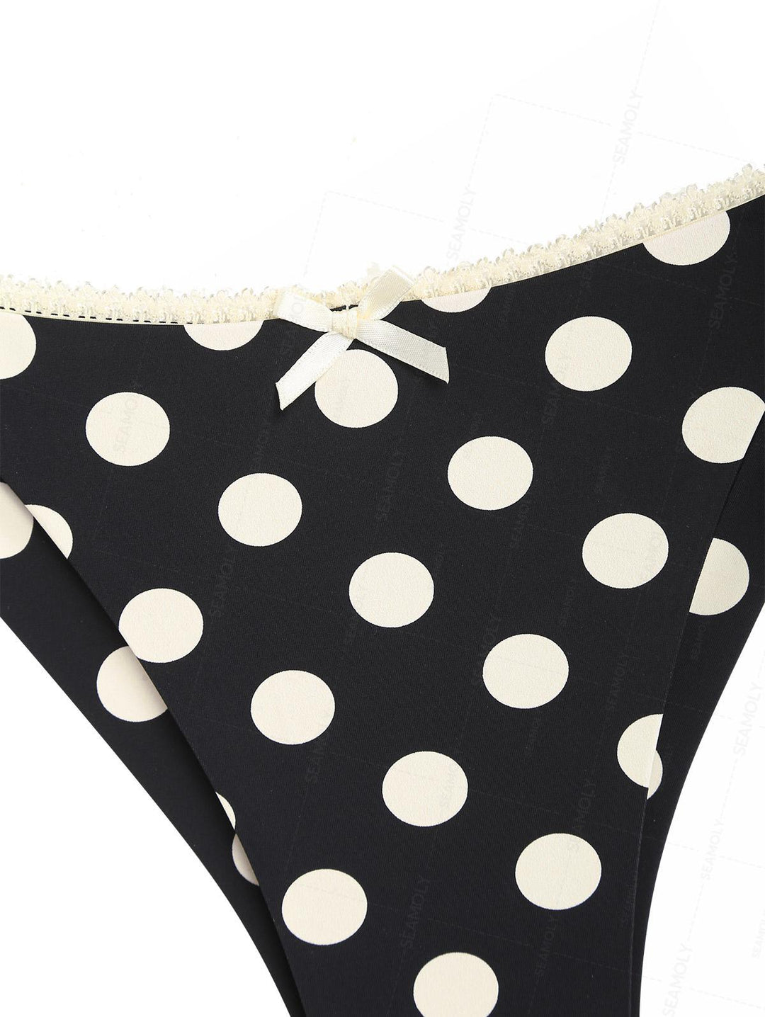 Seamolly Polka Dot Lace Bowknot Triangle Top & Cheeky Brazilian Bottom Bikini Set