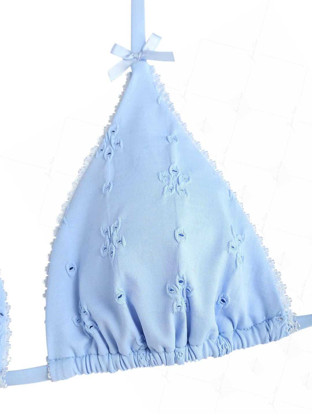 Light Blue Eyelet Jacquard Triangle Top & Cheeky Brazilian Bottom Bikini Set