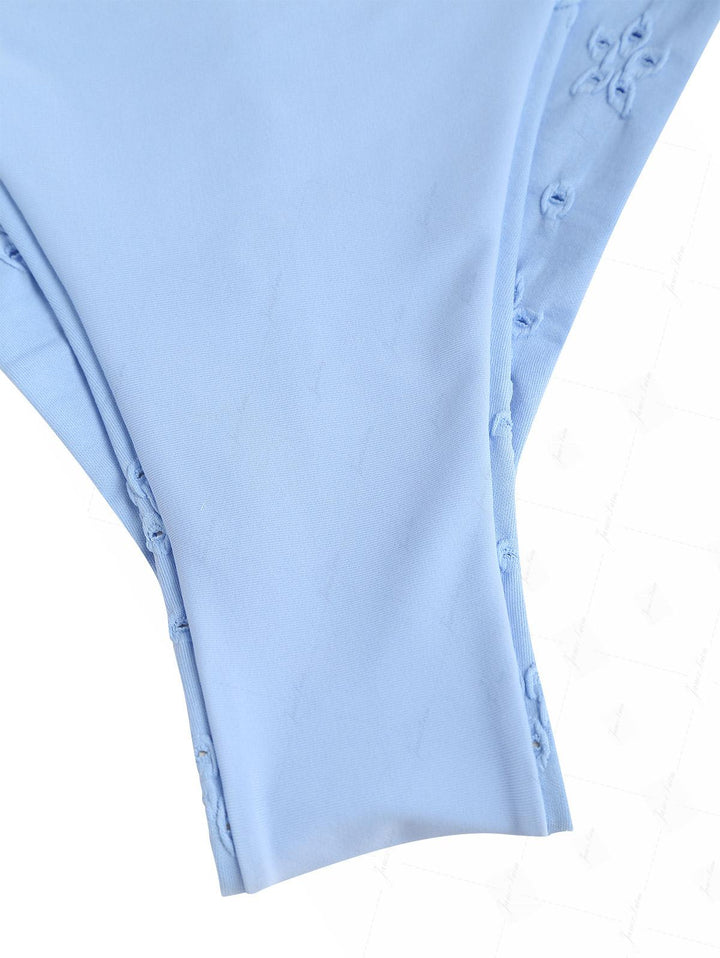 Light Blue Eyelet Jacquard Triangle Top & Cheeky Brazilian Bottom Bikini Set