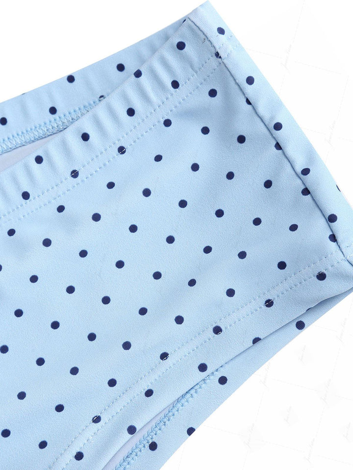 Light Blue Polka Dot Lace Bowknot Underwire Cheeky Boyshorts Bikini Set