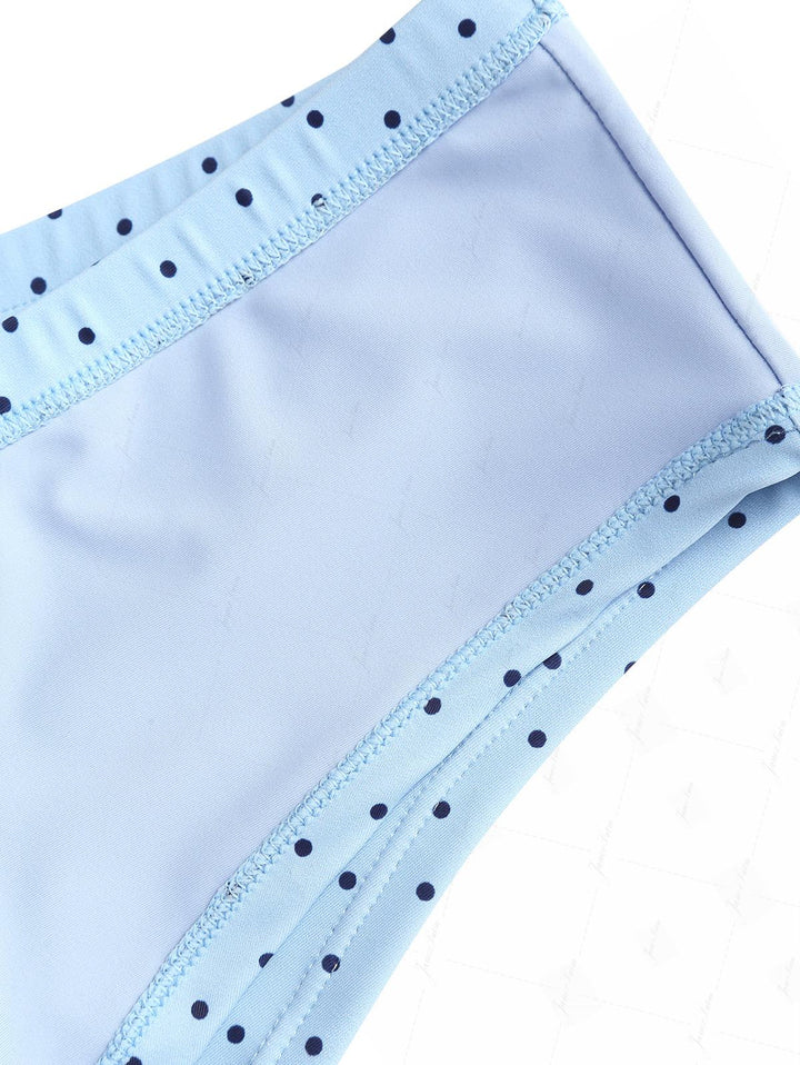 Light Blue Polka Dot Lace Bowknot Underwire Cheeky Boyshorts Bikini Set
