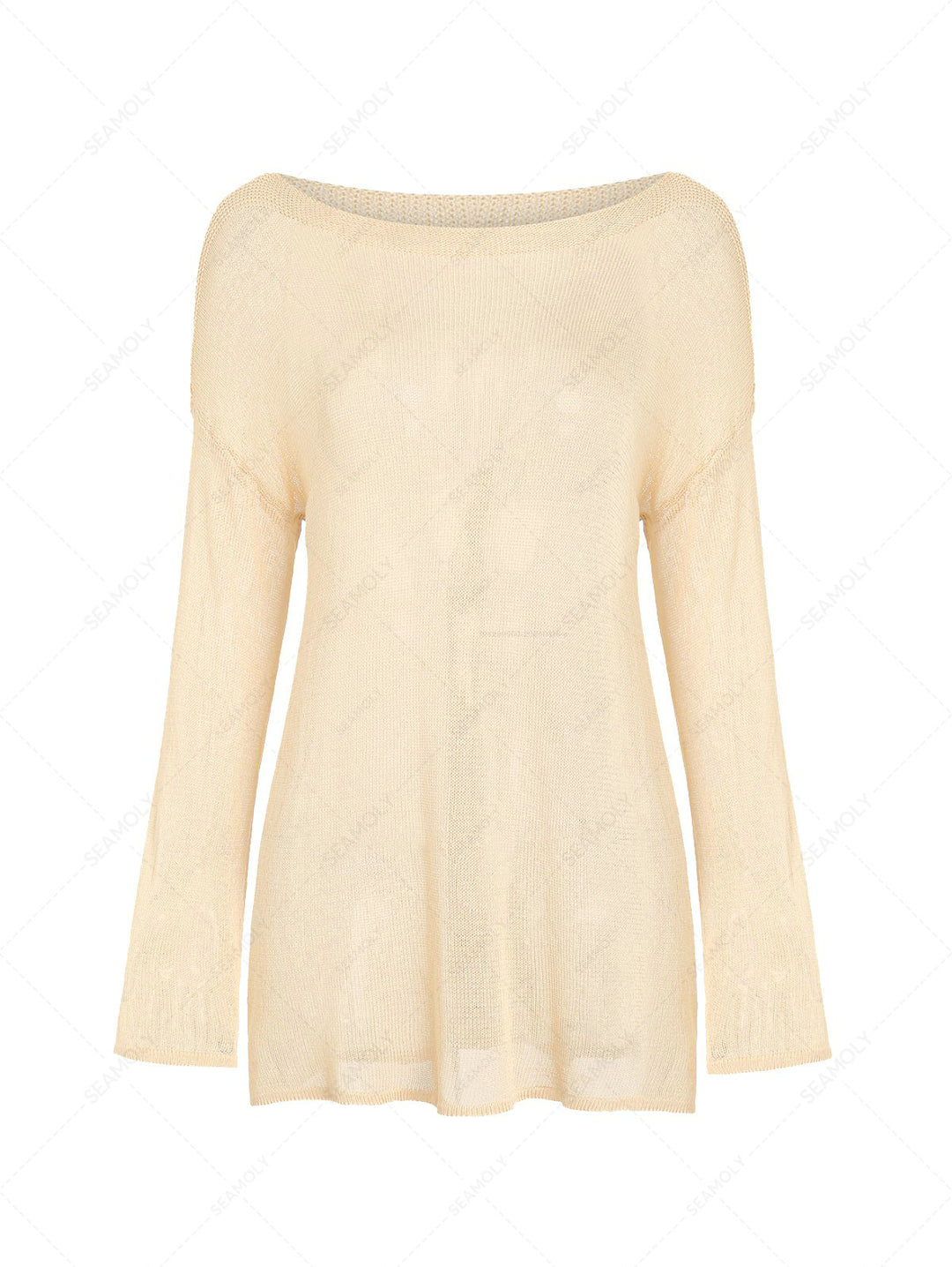 Solid Color Slit Side Long Sleeve Pullover Beach Top