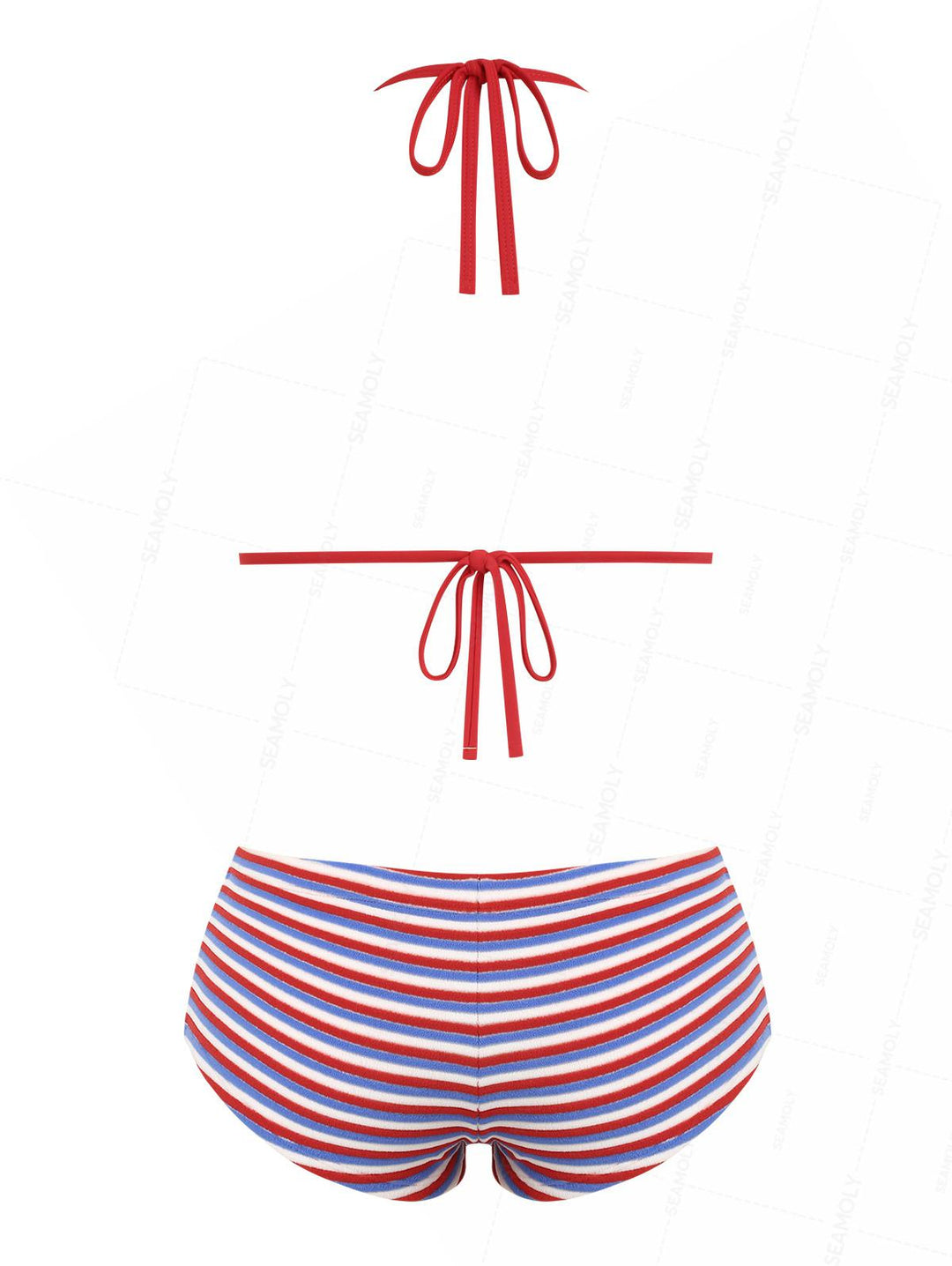 Seamolly Toweling Terry Cloth Striped Contrast Binding Cheeky Boyshorts Bikini Set for 4th of July