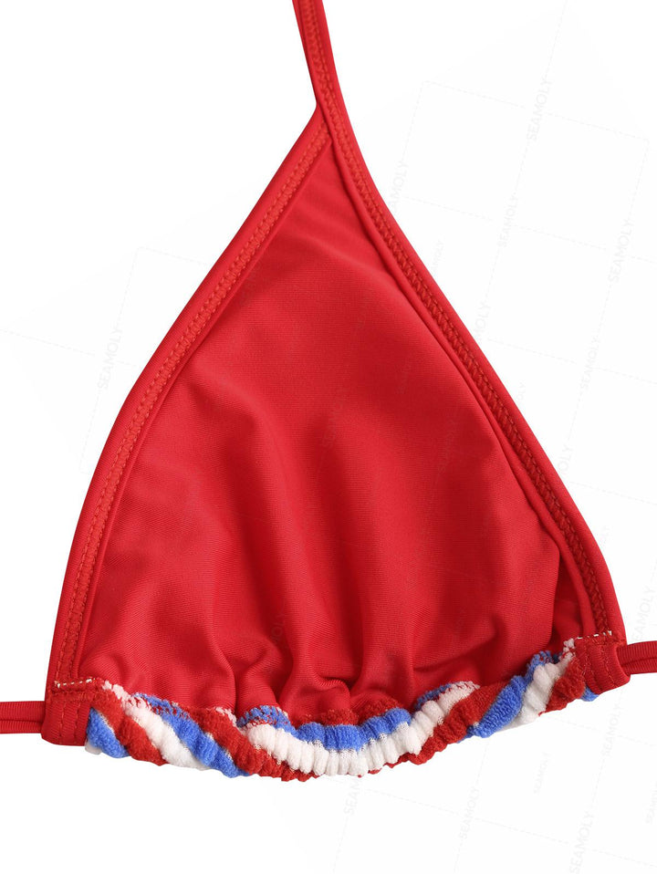 Seamolly Toweling Terry Cloth Striped Contrast Binding Cheeky Boyshorts Bikini Set for 4th of July