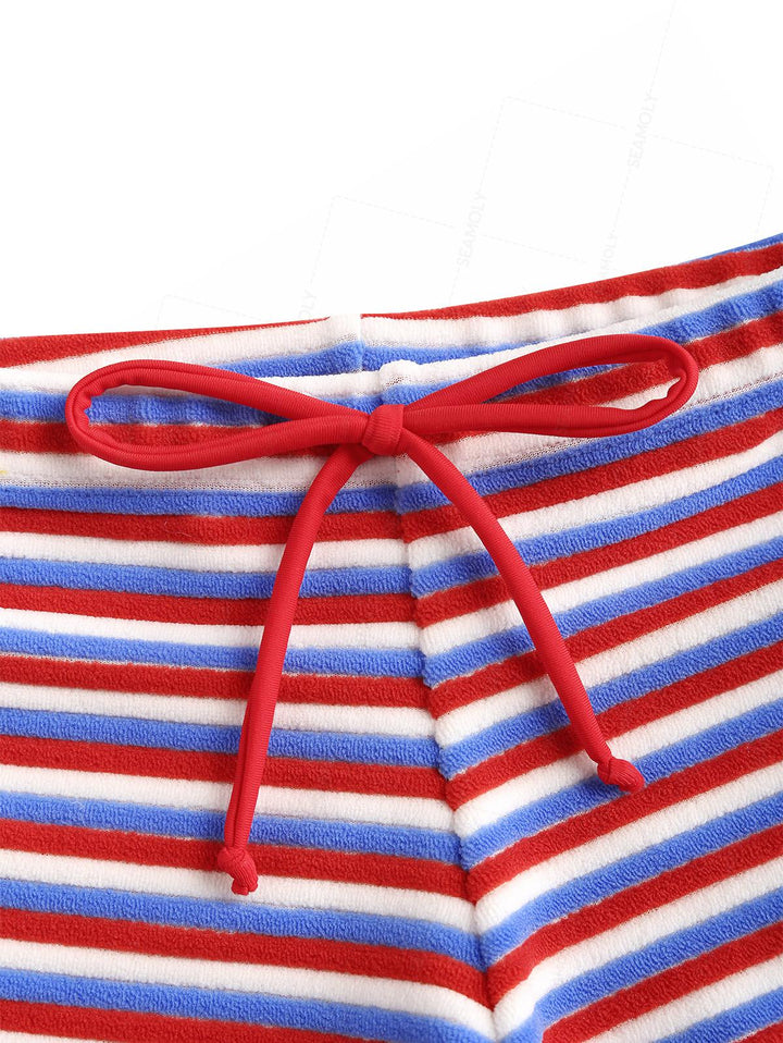 Seamolly Toweling Terry Cloth Striped Contrast Binding Cheeky Boyshorts Bikini Set for 4th of July