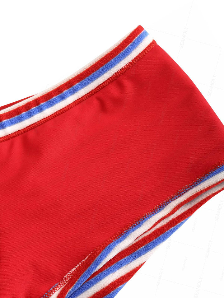 Seamolly Toweling Terry Cloth Striped Contrast Binding Cheeky Boyshorts Bikini Set for 4th of July