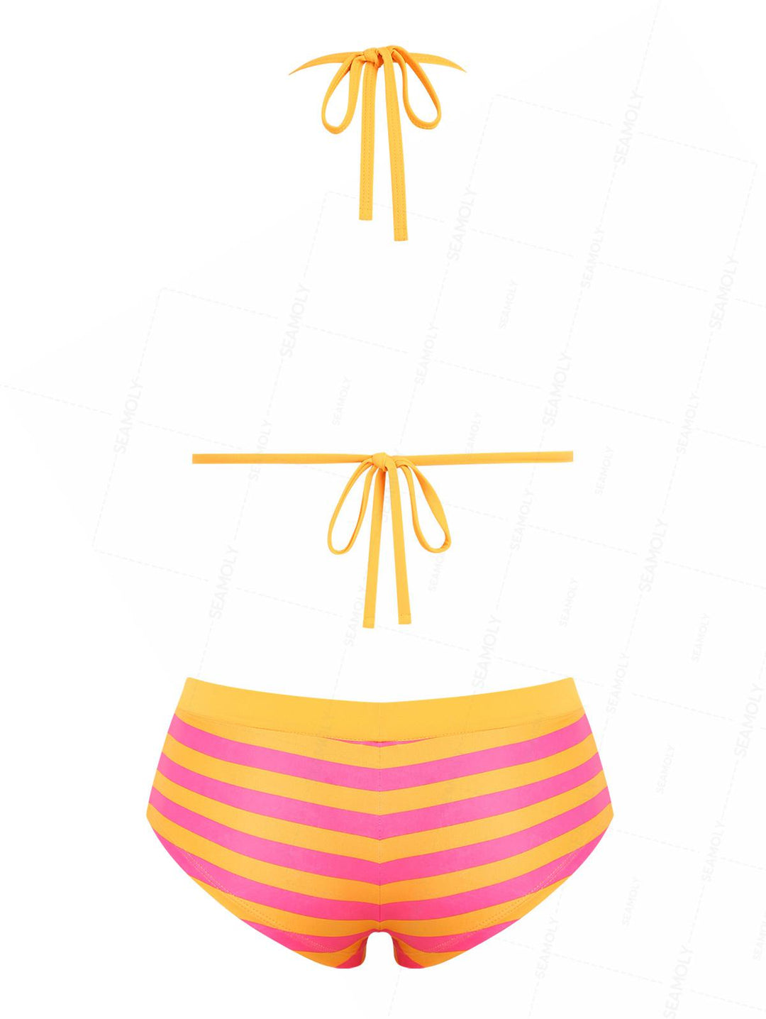 Seamolly Striped Contrast Binding Triangle Cheeky Boyshorts Bikini Set
