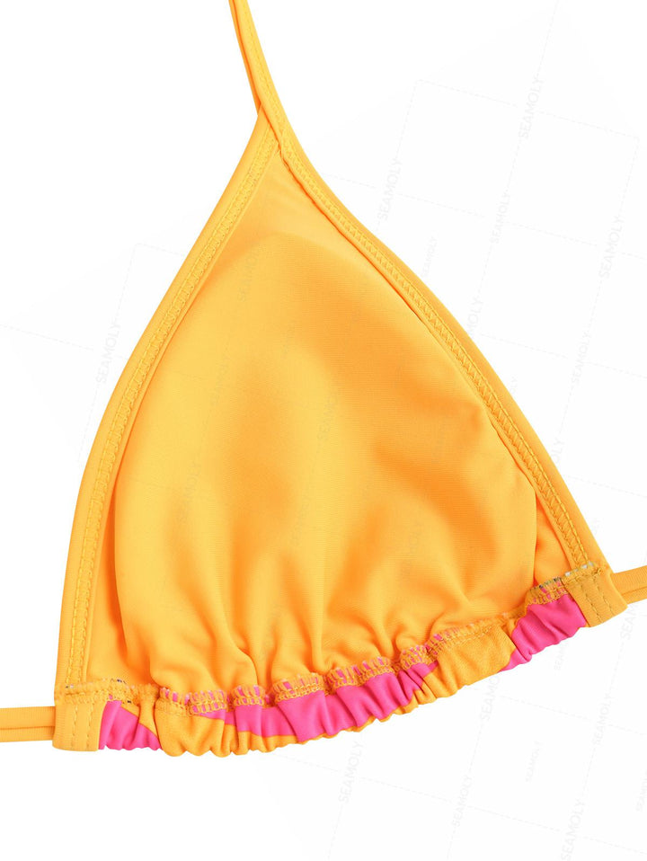 Seamolly Striped Contrast Binding Triangle Cheeky Boyshorts Bikini Set
