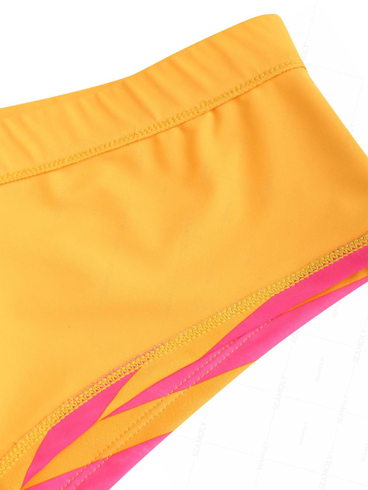 Seamolly Striped Contrast Binding Triangle Cheeky Boyshorts Bikini Set