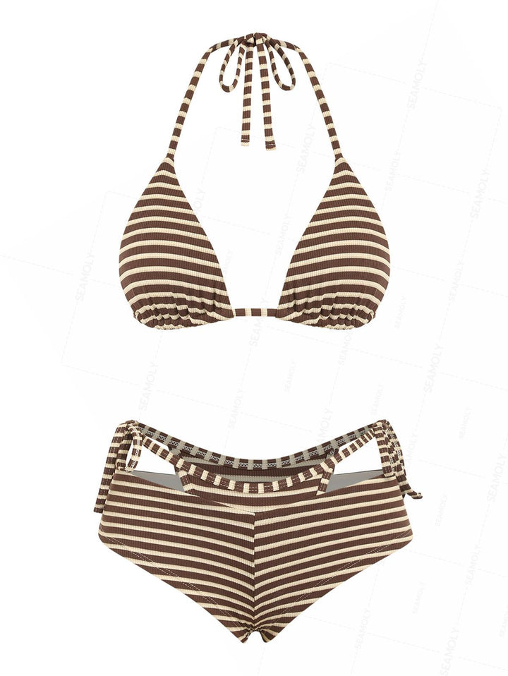 Seamolly Striped Triangle Top & Double Layer Cheeky Boyshorts Bikini Set