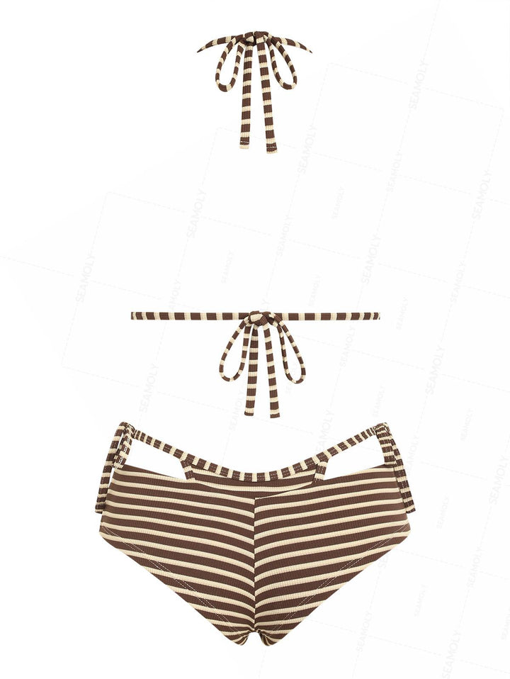 Seamolly Striped Triangle Top & Double Layer Cheeky Boyshorts Bikini Set