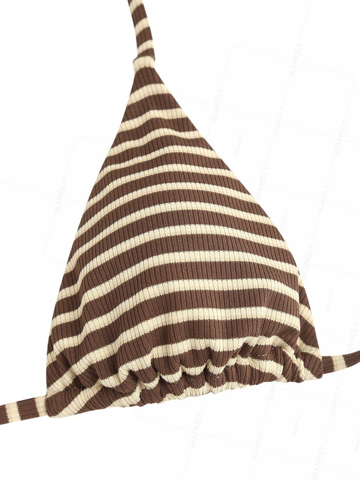 Seamolly Striped Triangle Top & Double Layer Cheeky Boyshorts Bikini Set