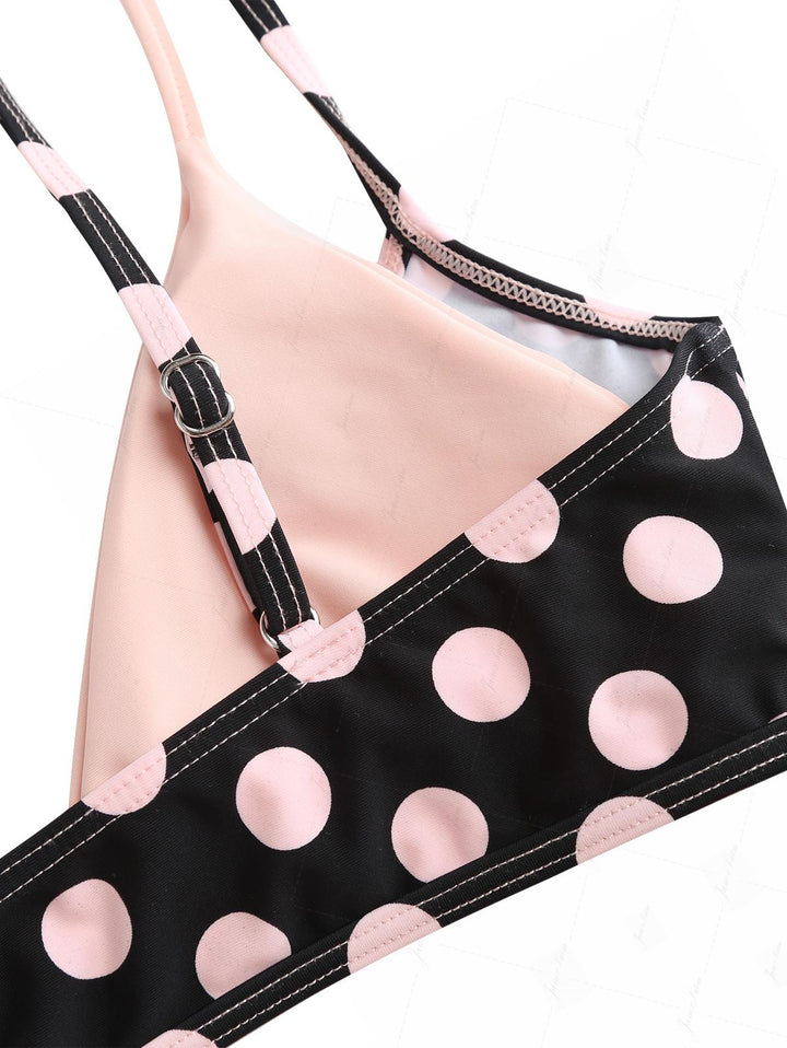 Pink Vintage Polka Dot Double Layer Top & Cutout Tie Cheeky Boyshorts Bikini Set