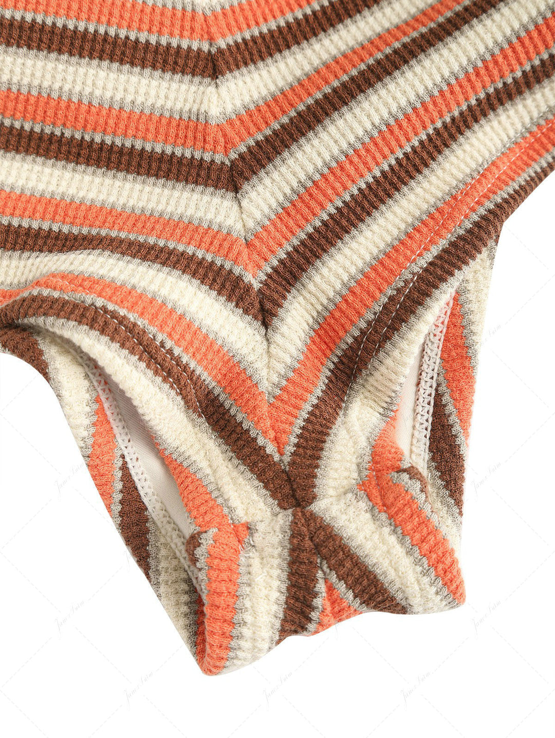 Burnt Orange Striped Textured Bowknot Triangle Cheeky Boyshorts Bikini Set