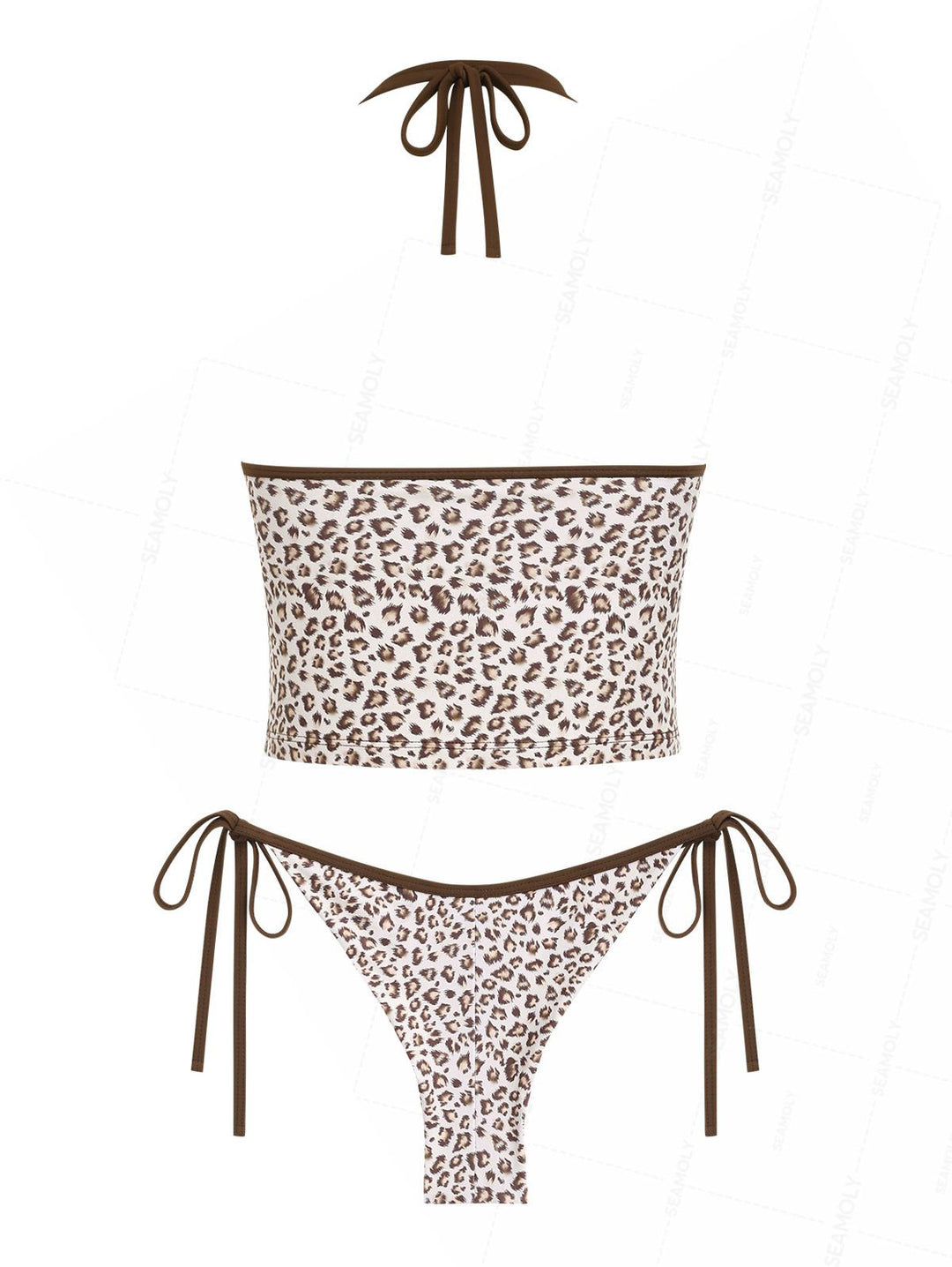 Seamolly 3 Piece Leopard Print Halter Brazilian Cheeky Boyshort Tankini Set