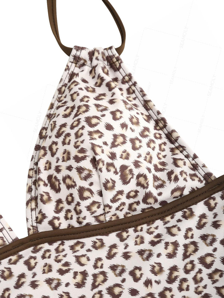 Seamolly 3 Piece Leopard Print Halter Brazilian Cheeky Boyshort Tankini Set