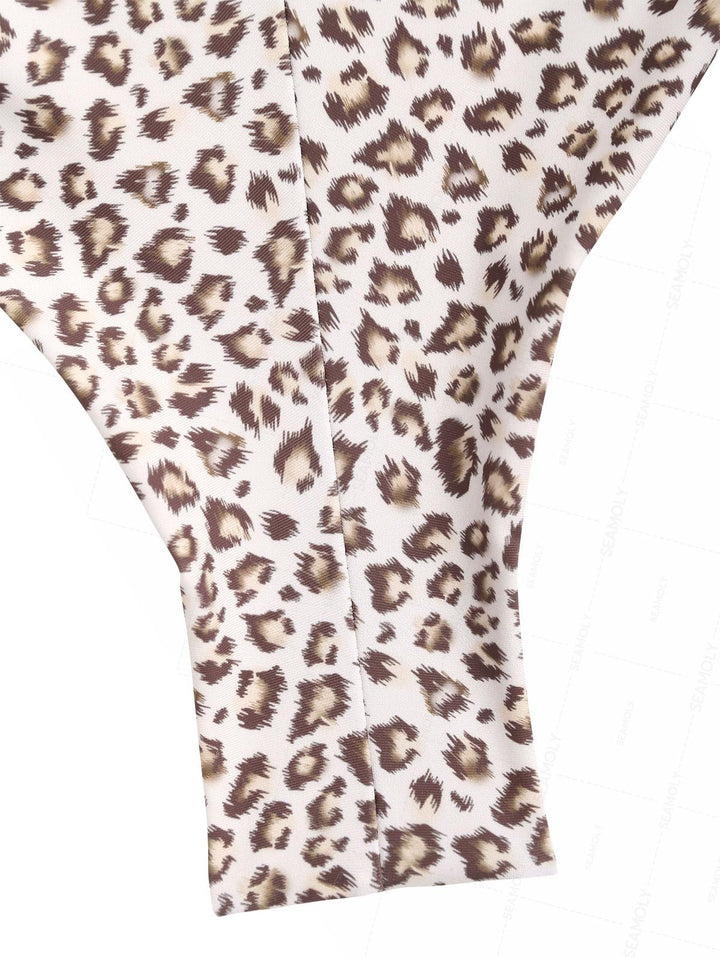 Seamolly 3 Piece Leopard Print Halter Brazilian Cheeky Boyshort Tankini Set