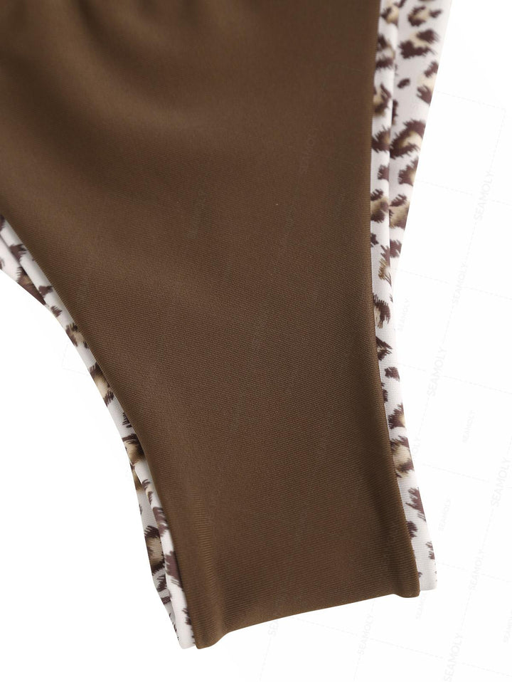 Seamolly 3 Piece Leopard Print Halter Brazilian Cheeky Boyshort Tankini Set