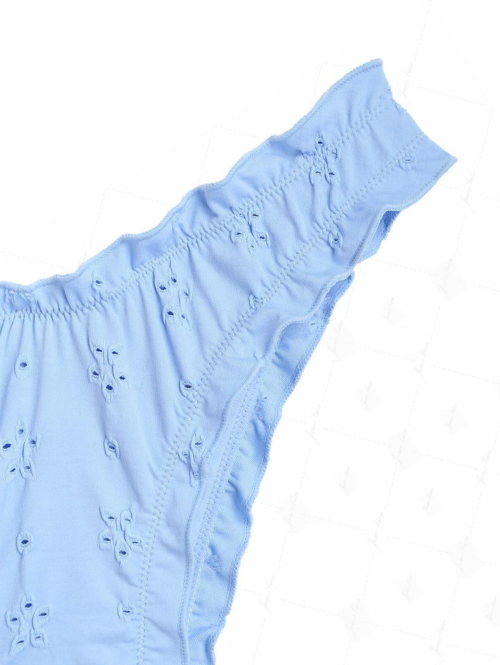 Light Blue Recycled Fabric Jacquard Ruffles Edge Bralette Bikini Set