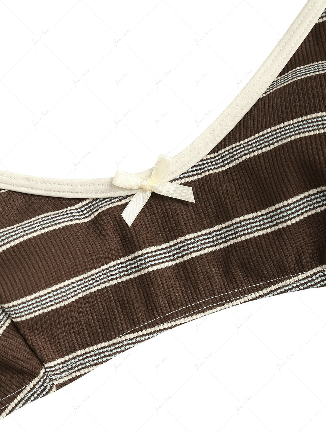Deep Coffee Striped Bowknot Tank Style Cheeky Boyshorts Bikini Set