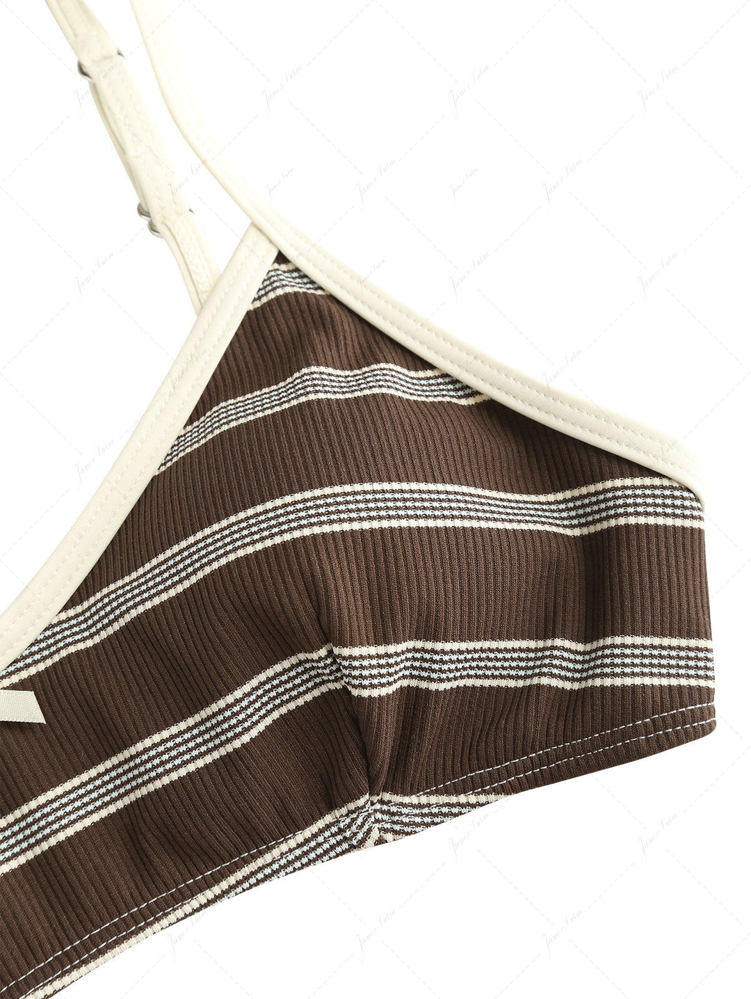 Deep Coffee Striped Bowknot Tank Style Cheeky Boyshorts Bikini Set