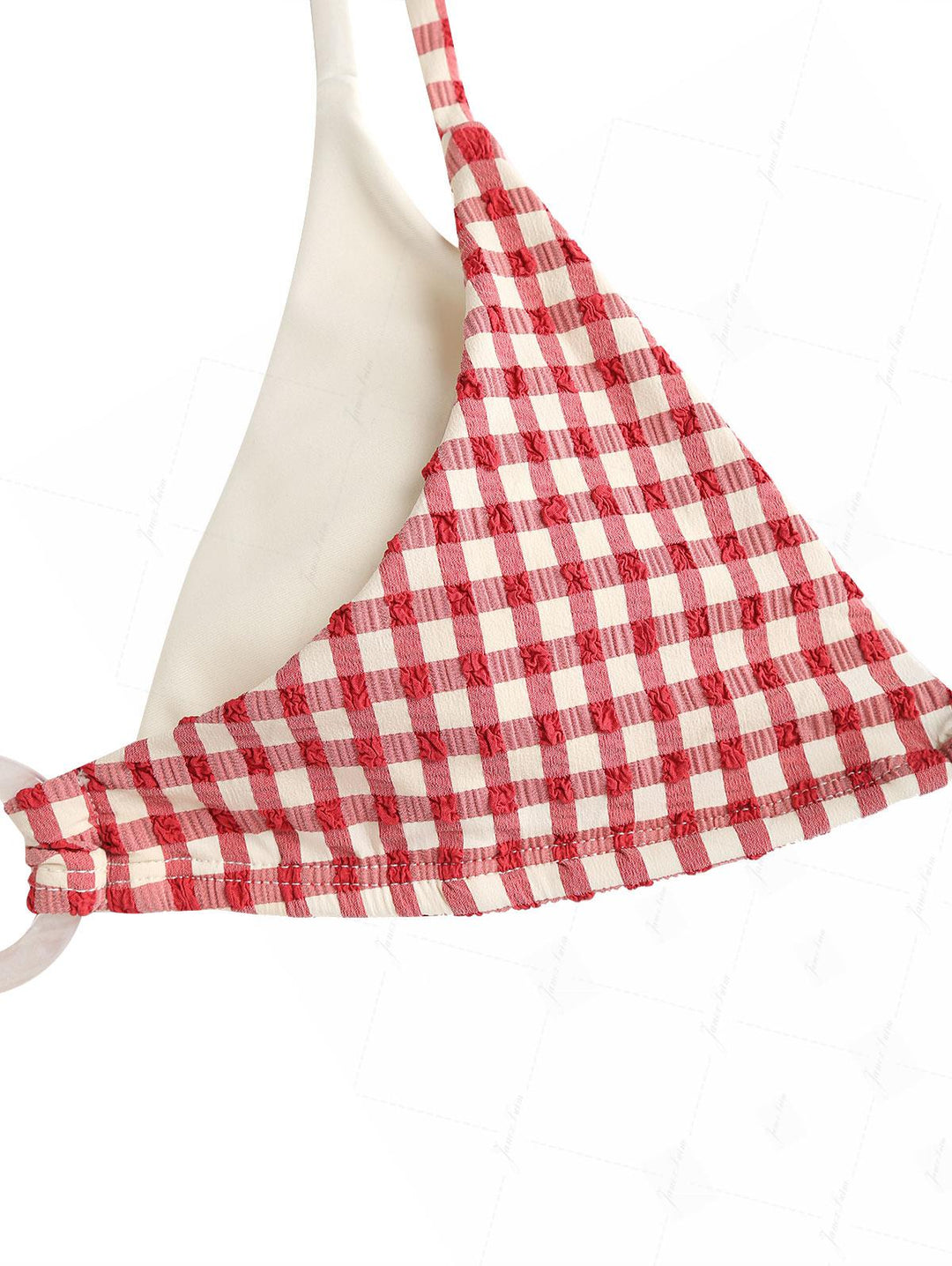 Pomegranate Red Gingham Textured O Ring Double Layer Bikini Set