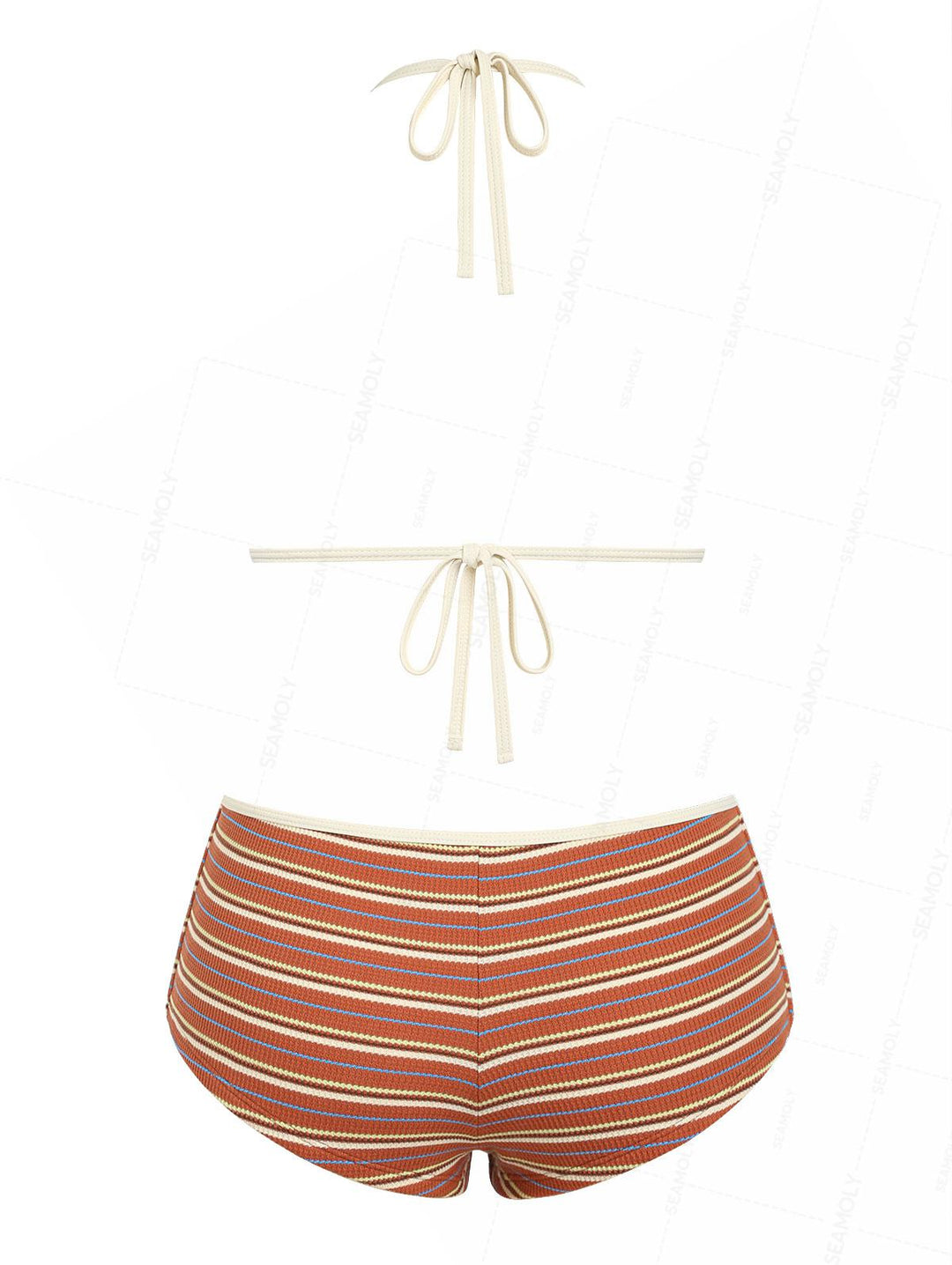 Seamolly Striped Contrast Binding Triangle Cheeky Boyshorts Bikini Set
