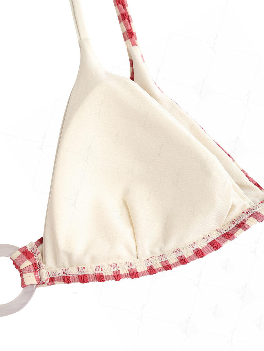 Pomegranate Red Gingham Textured O Ring Double Layer Bikini Set