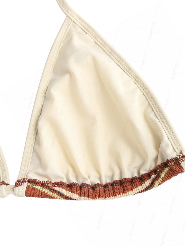 Seamolly Striped Contrast Binding Triangle Cheeky Boyshorts Bikini Set