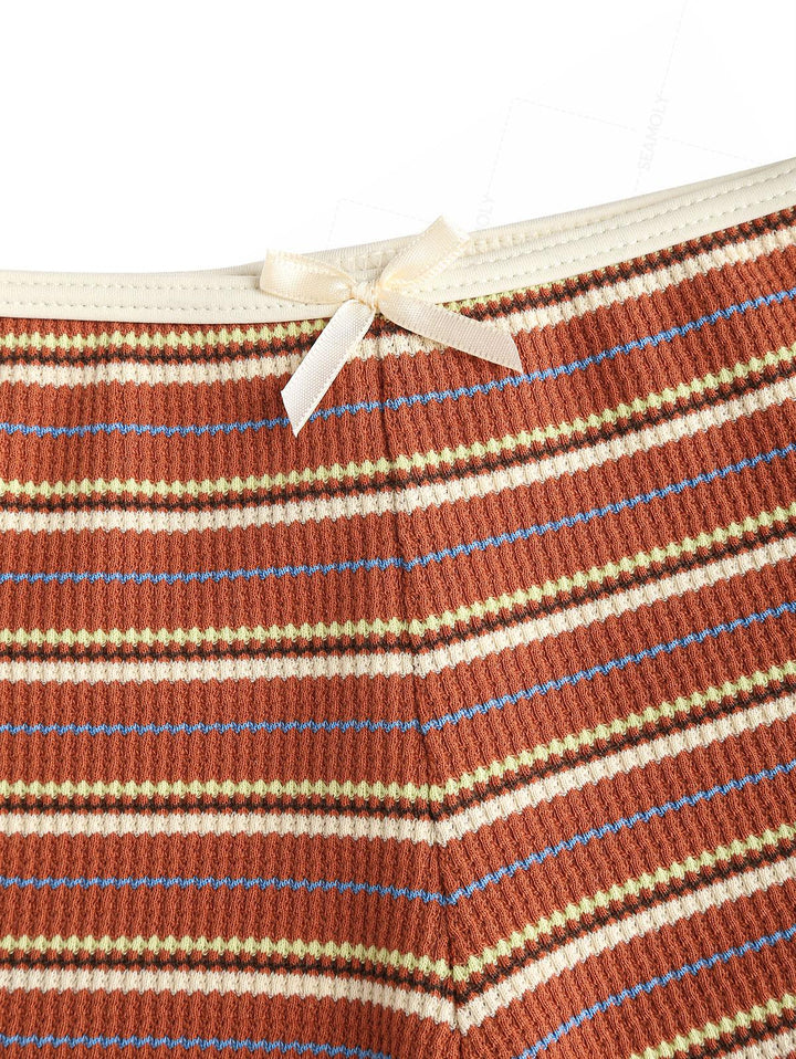 Seamolly Striped Contrast Binding Triangle Cheeky Boyshorts Bikini Set