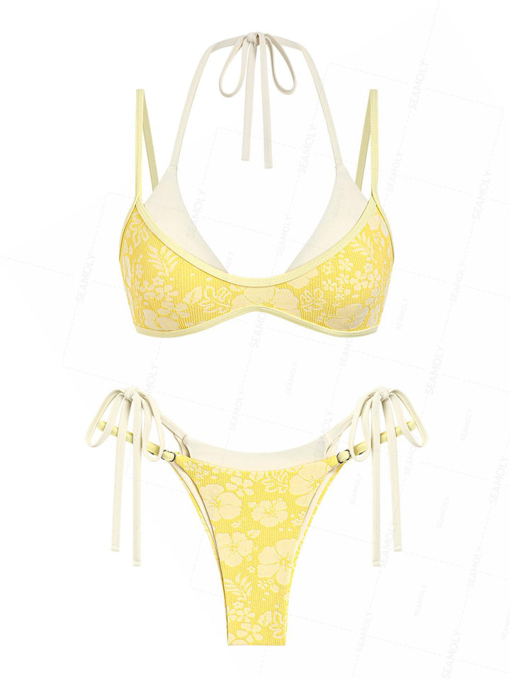 Seamolly Recycled Fabric Jacquard String Double Layer Bikini Set