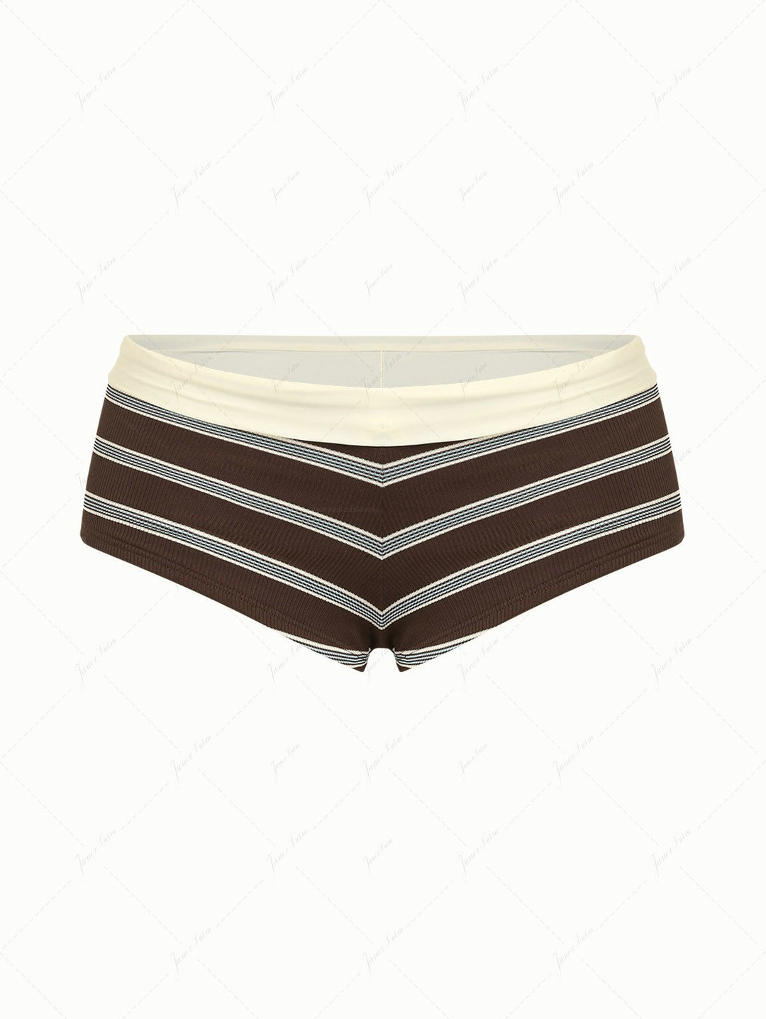 Deep Coffee Striped Two-way Bikini Bottom Cheeky Swim Boyshorts