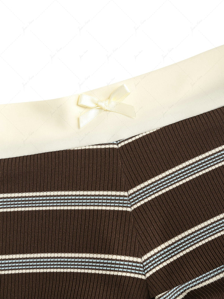 Deep Coffee Striped Two-way Bikini Bottom Cheeky Swim Boyshorts