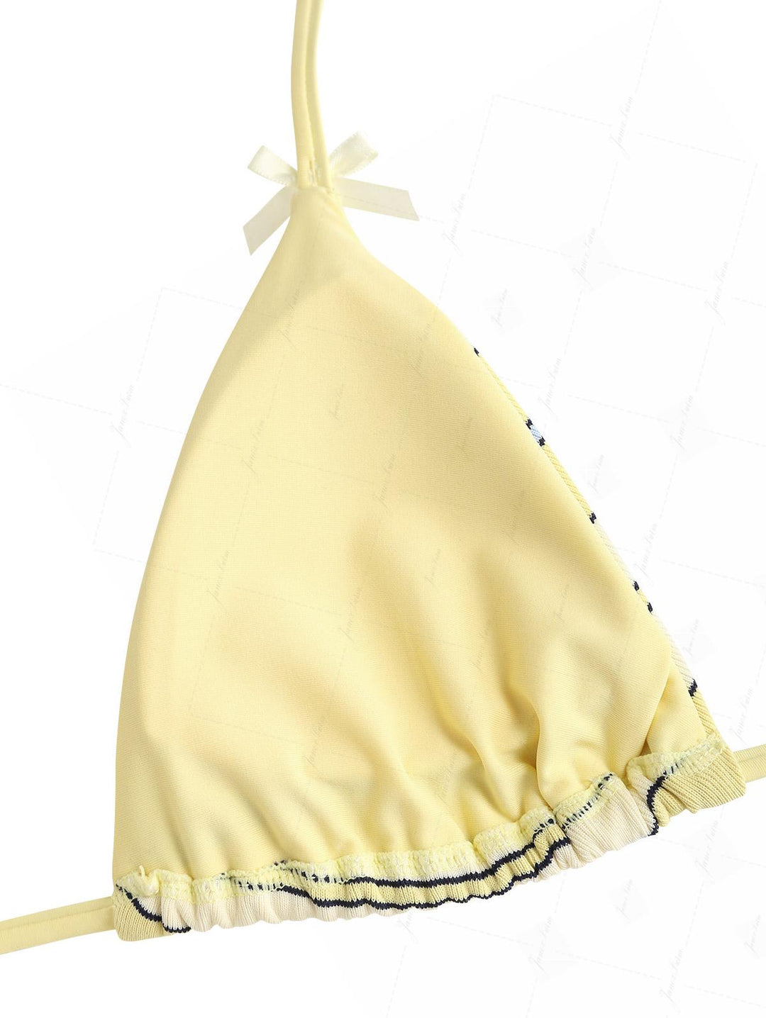 Yellow Striped Bowknot Halter Triangle Cheeky Boyshorts Bikini Set