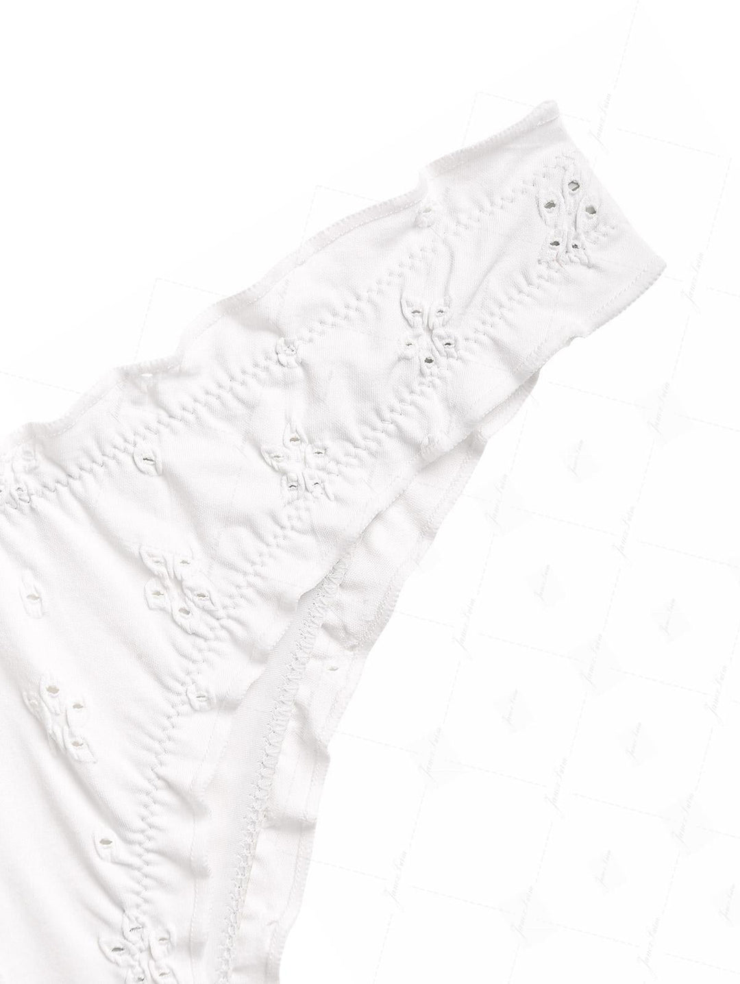 White Recycled Fabric Jacquard Ruffles Edge Bralette Bikini Set