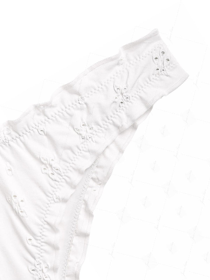 White Recycled Fabric Jacquard Ruffles Edge Bralette Bikini Set