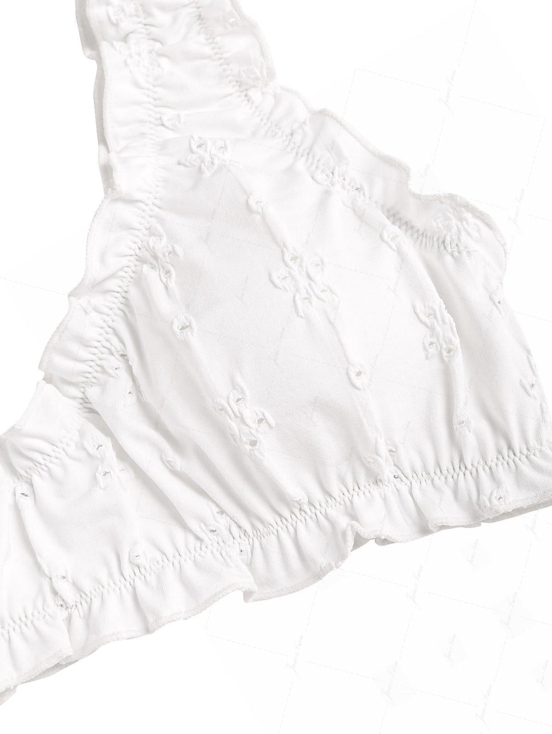 White Recycled Fabric Jacquard Ruffles Edge Bralette Bikini Set